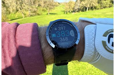 The Shot Scope X5 watch on the golf course.