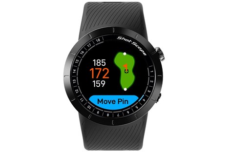 Shot Scope X5 GPS watch with green view.