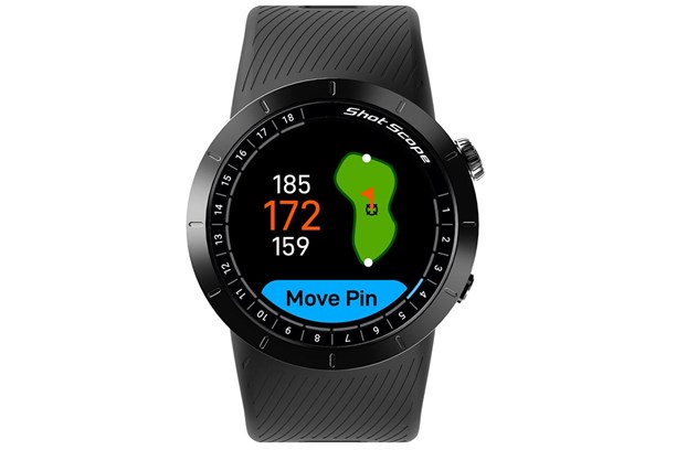 Shot Scope X5 GPS watch with green view.