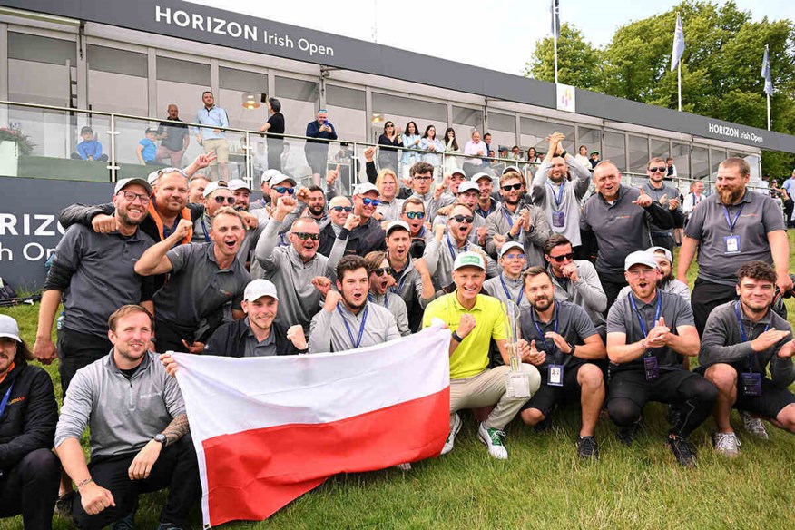 Adrian Meronk celebrating becoming the first Polish winner on the DP World Tour