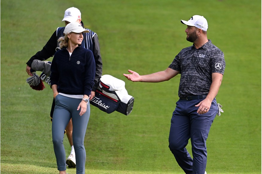 Iona Stephen playing with Jon Rahm in the Pro-Am at the BMW PGA Championship.