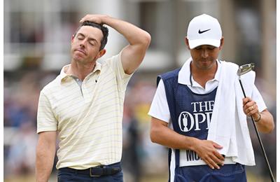 Rory McIlroy looks dejected after missing out on winning the 150th Open at St Andrews.