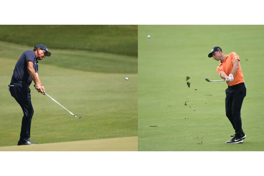 Phil Mickelson and Viktor Hovland using wedges