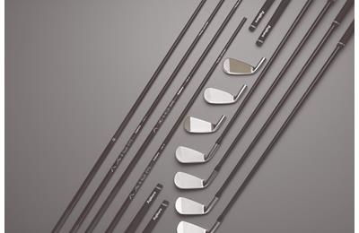 An image showing the different weights and flexes of each Axiom iron shaft