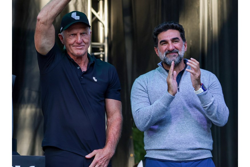 LIV Golf CEO Greg Norman with PIF Governor Yasir Al Rumayyan.