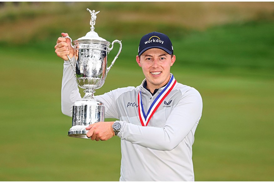 Matt Fitzpatrick poses with the 2022 US Open trophy