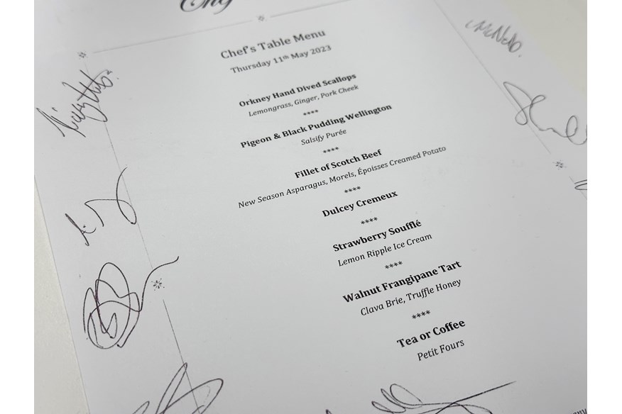 The Chef's Table menu served to Today's golfer Digital Editor Rob Jerram during our visit.