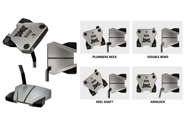 The PXG Battle ready 2 Apache putter in the play position and showing varying toe hangs