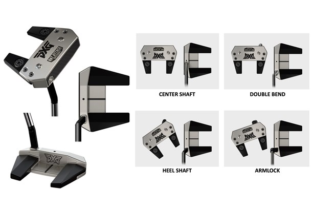 The PXG Battle Ready 2 Bat Attack putter in the play position and showing varying toe hangs 