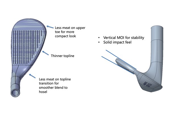 A graphic showing how the headshape of the Mizuno T24 wedges has changed