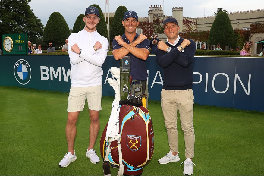 Billy Horschel with Declan Rice and Mark Noble at the BMW PGA Championship.