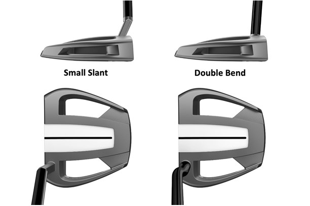 The TaylorMade Spider Tour Series V putter at address with both a small slant and double bend hosel