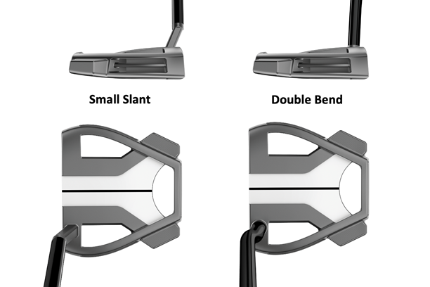 The TaylorMade Spider Tour Series X putter at address and with both a small slant hosel and double bend shaft