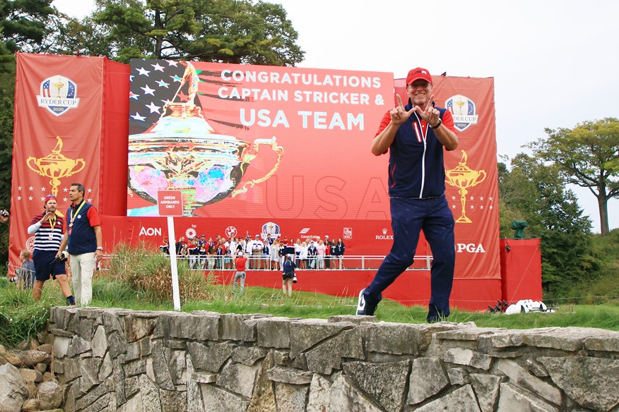 Steve Stricker celebrates after winning 2021 Ryder Cup