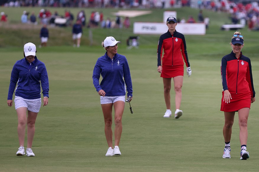 Leona Maguire and Mel Reind playing for Europe taking on the Korda sisters for the USA