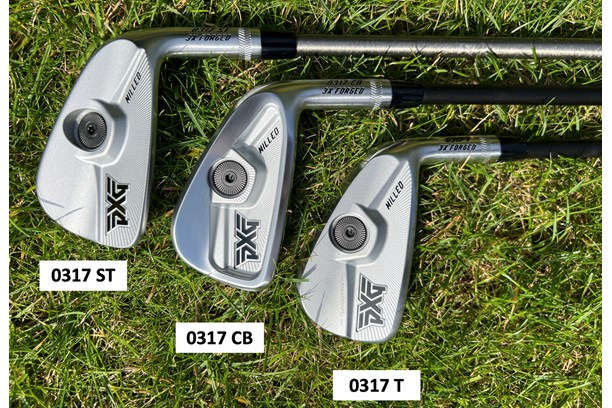 The backs of the three irons within the PXG 0317 family