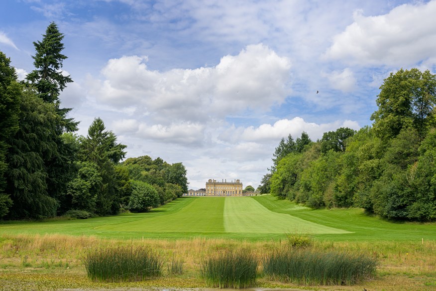 Looking towards the hotel from the golf course at Heythrop Park.