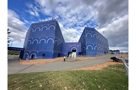 The 1st tee grandstand at the Ryder Cup in Rome has a Colosseum-themed wrap.
