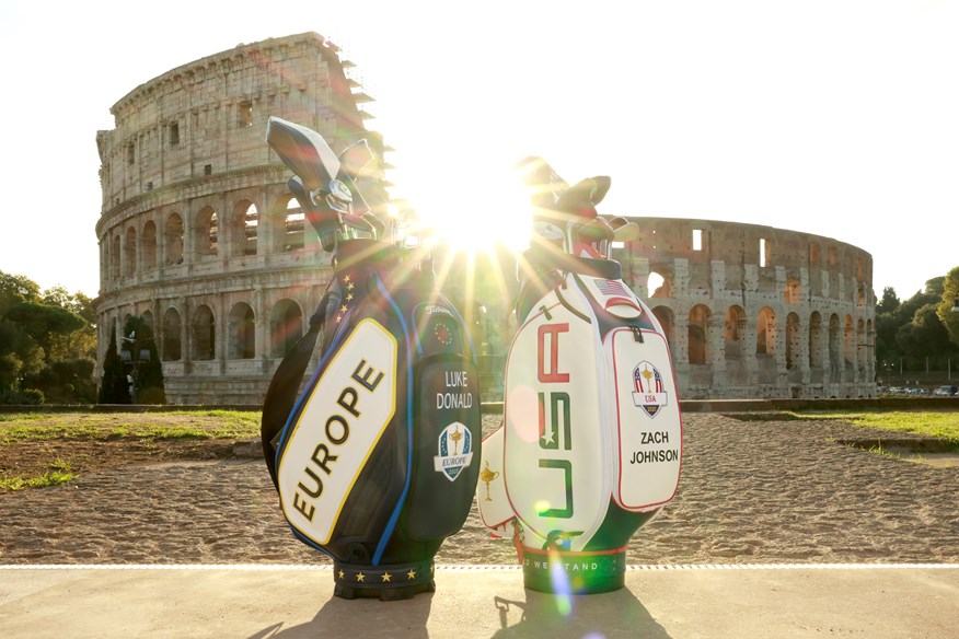 Team Europe and USA bags pictured outside Rome's Colosseum