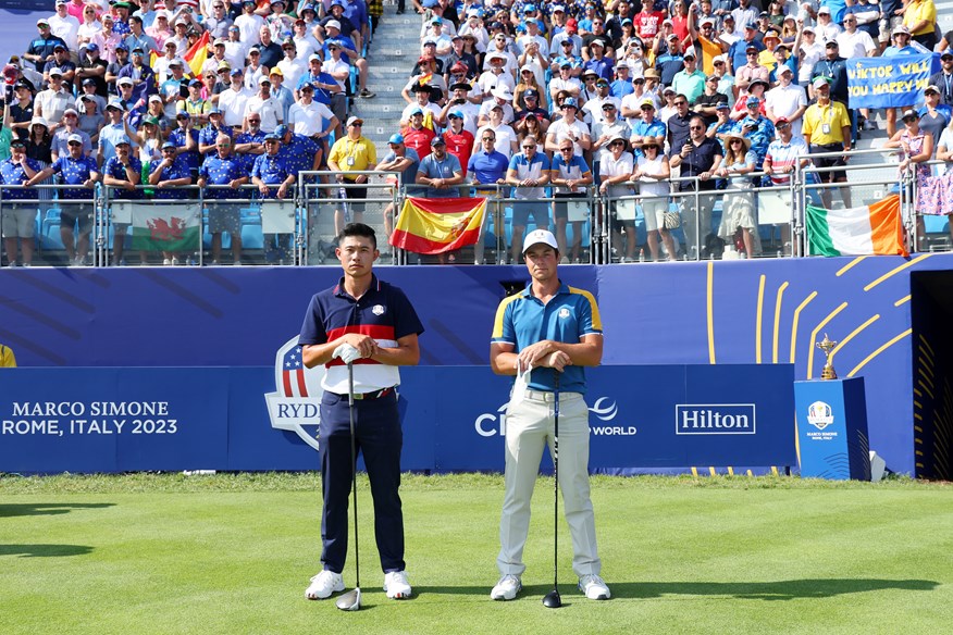 Viktor Hovland faced fellow young gun Collin Morikawa in Sunday's singles.