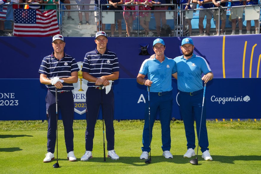 Justin Thomas and Jordan Spieth played Viktor Hovland and Tyrrell Hatton in the Ryder Cup Friday afternoon fourballs.