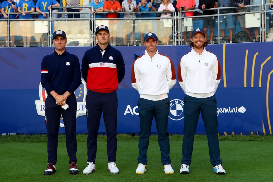 Rory McIlroy and Tommy Fleetwood played Justin Thomas and Jordan Spieth in the Saturday foursomes at the Ryder Cup.