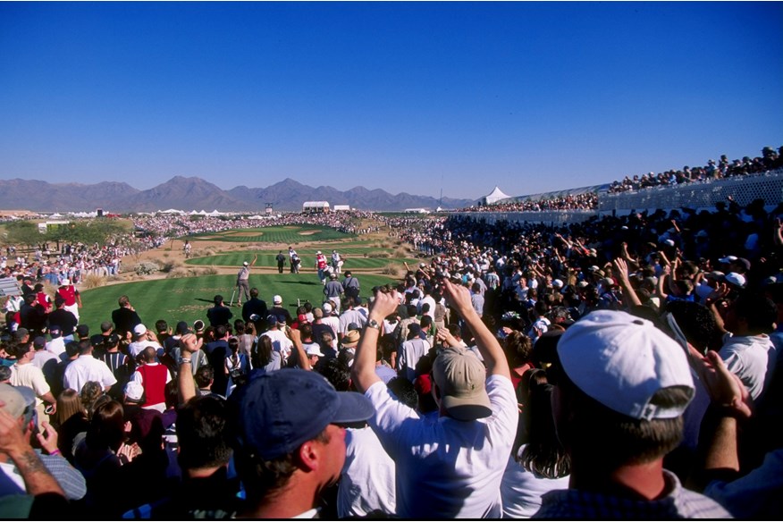 The frenzied scenes surrounding the greens and lining the fairways at TPC Scottsdale.