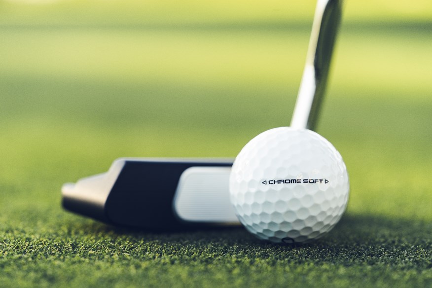 The 2024 Callaway Chrome Soft ball on the green.