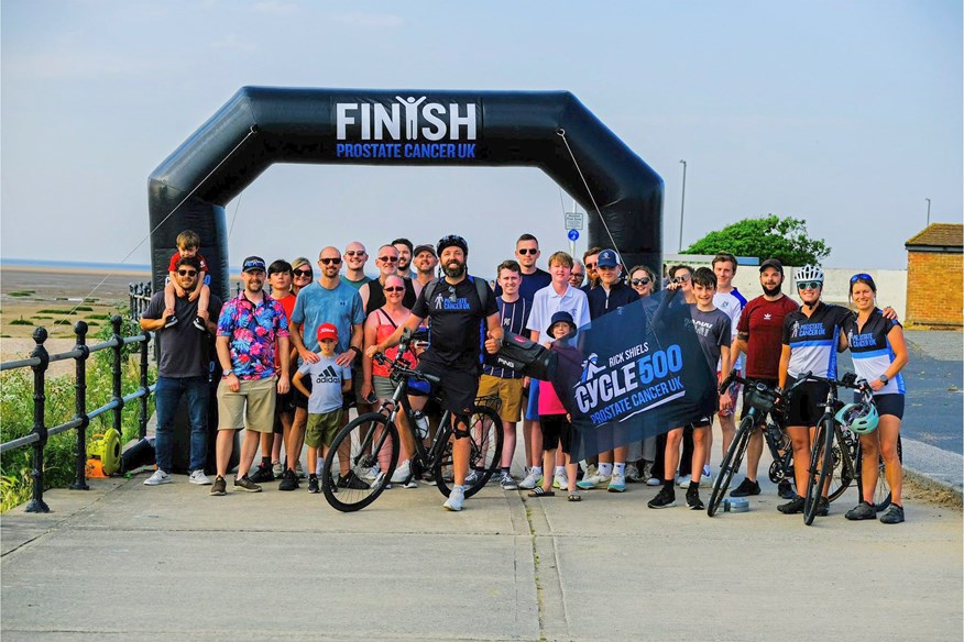 Rick Shiels at the finish of his Charity bike ride to raise money for Prostate Cancer UK