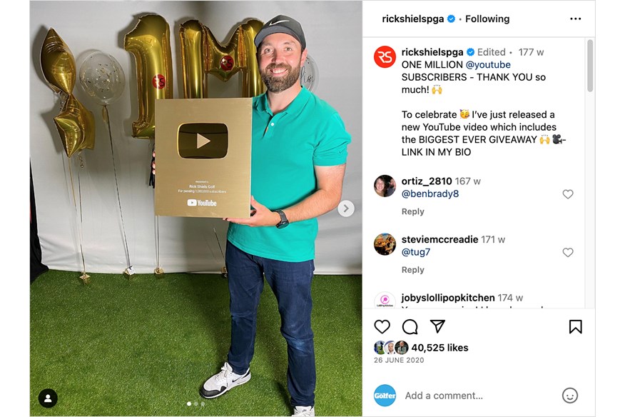 Rick Shiels celebrates receiving his one million subscriber plaque from YouTube.