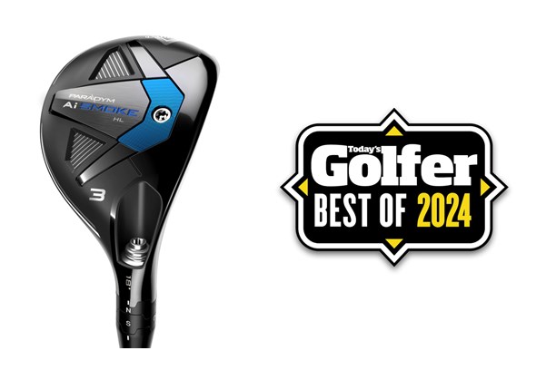 The Callaway Paradym Ai Smoke HL hybrid with a Today's Golfer Best of 2204 badge