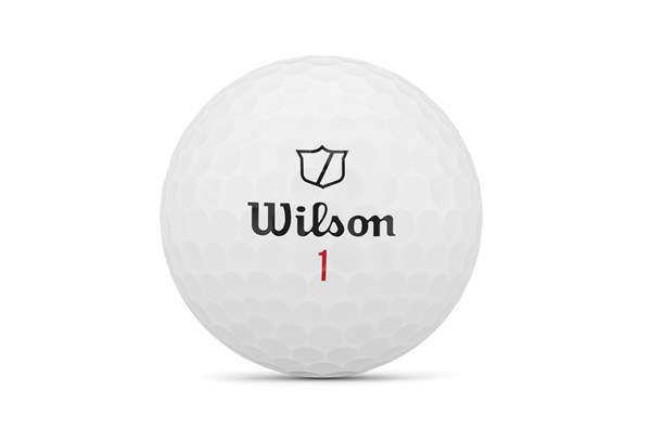 A close up of the dimple pattern of the on the Wilson Staff Model X golf ball