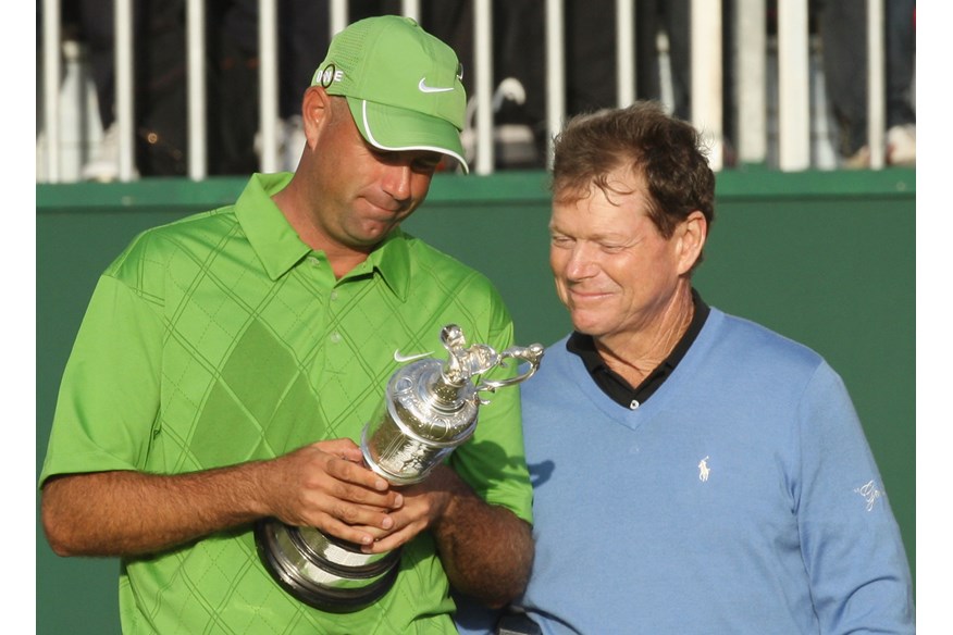 What could have been. Tom Watson looks at The Claret Jug after losing a playoff to Stewart Cink.