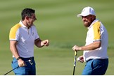 Rory McIlroy and Shane Lowry share a laugh at the Ryder Cup in Rome.