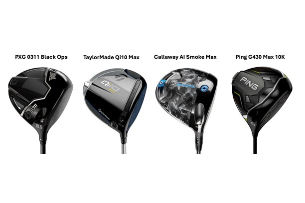 A comparison of the sole design of the PXG 0311 Black Ops, TaylorMade Qi10 Max, Callaway AI Smoke Max and Ping G430 Max 10K drivers 