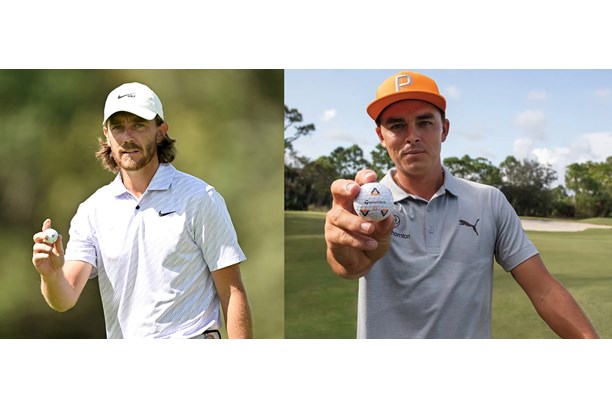 Tommy Fleetwood and Rickie Fowler with their TaylorMade TP5x Pix golf balls 