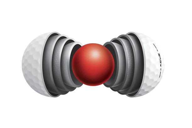 A graphic showing the 5-layer construction of the TaylorMade TP5X 2024 golf ball