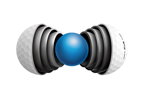 A graphic to show the progressive 5-layer construction of the TaylorMade TP5 2024 golf ball