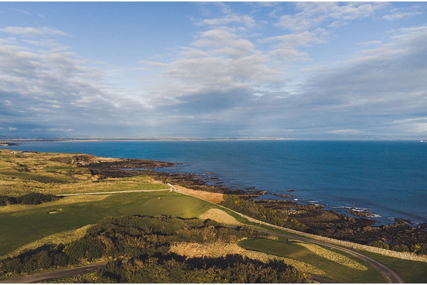 The 16th green on the Torrance course sits perched against the cliff face.