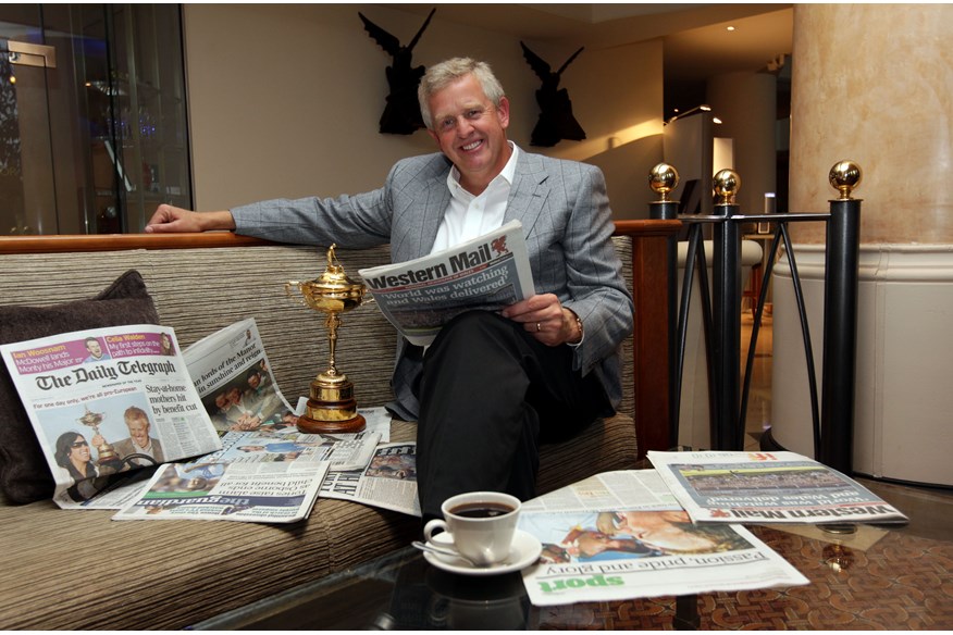 Colin Montgomerie reliving Europe's Ryder Cup victory in 2010.