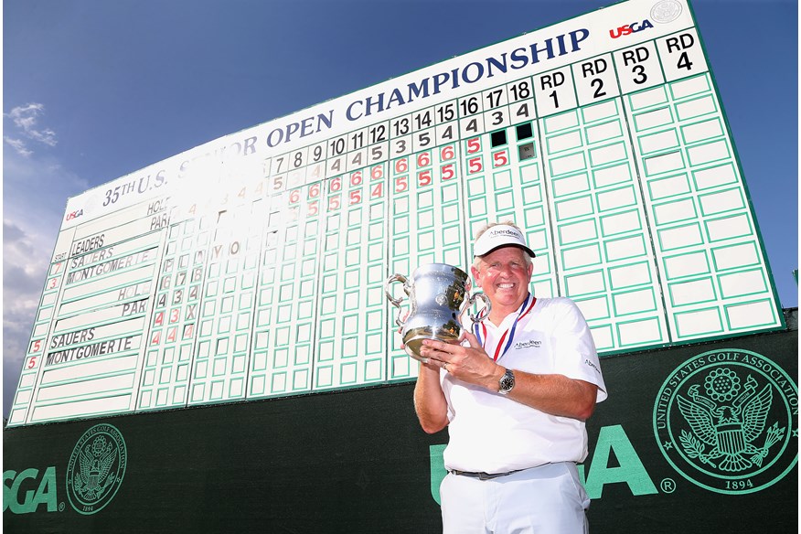 Colin Montgomerie celebrates winning the US Senior Open in 2014.