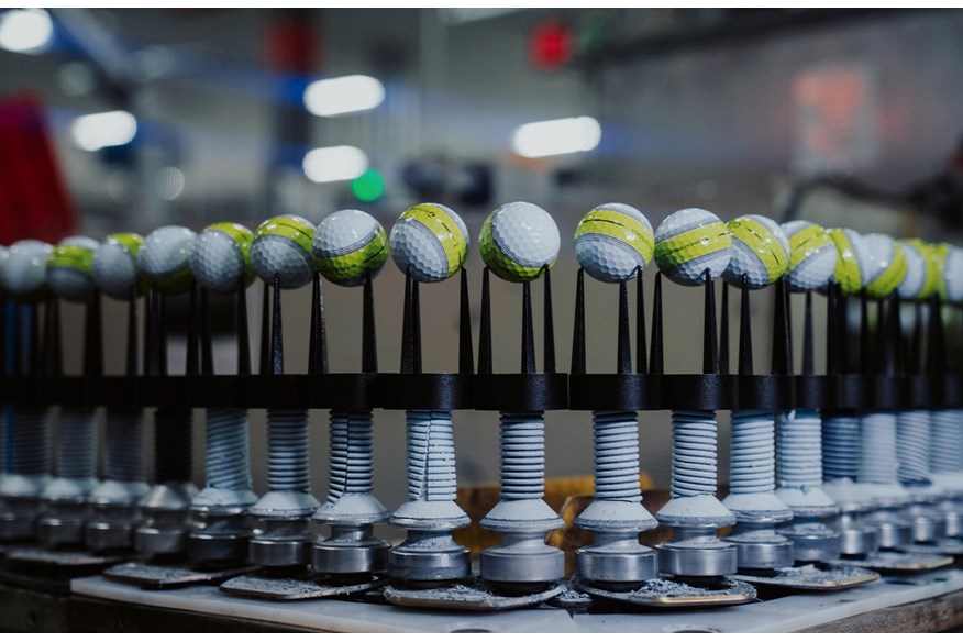 TaylorMade Tour Response Stripe golf balls on the painting and printing line