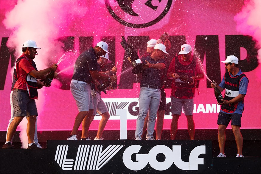 Legion XIII celebrating LIV Golf Miami team victory