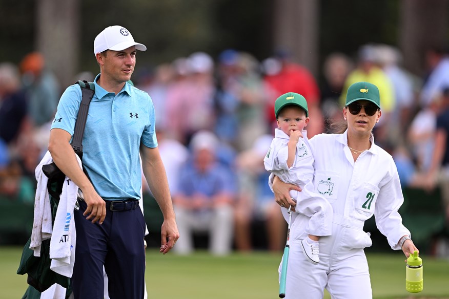 Jordan Spieth enjoying the Par 3 Contest with his family at the 2023 Masters.