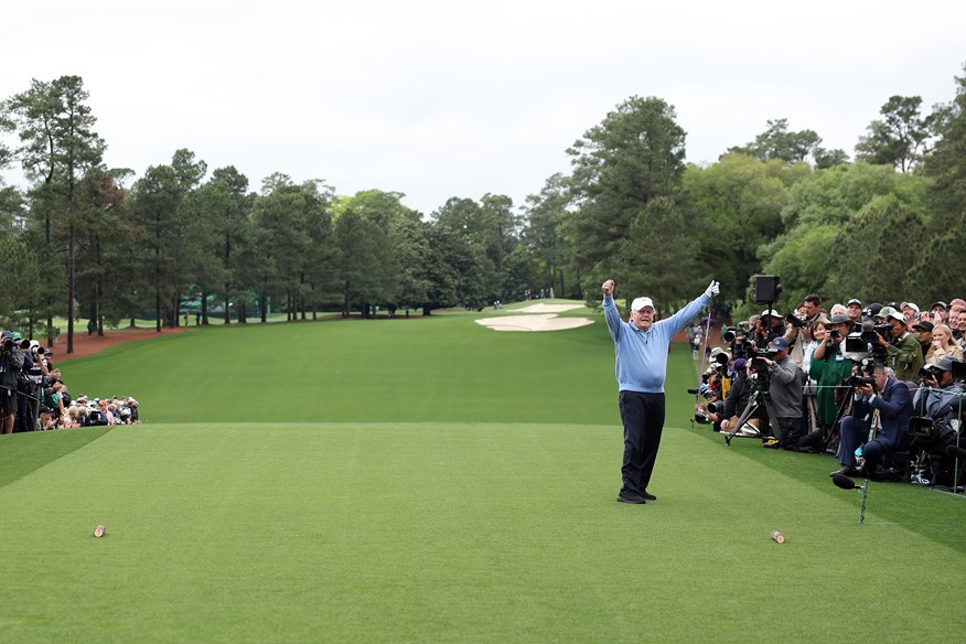 Jack Nicklaus finds the fairway with his ceremonial drive at the 2024 Masters.