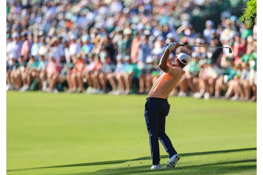 Scottie Scheffler playing his second shot on the 13th hole during his final round.