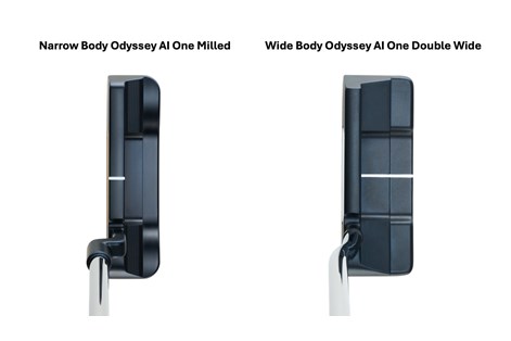 An image to show the difference in size between narrow and wide body blade putters