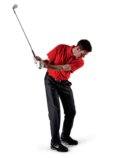 As your backswing takes shape, aim to create more body turn and less arm travel.