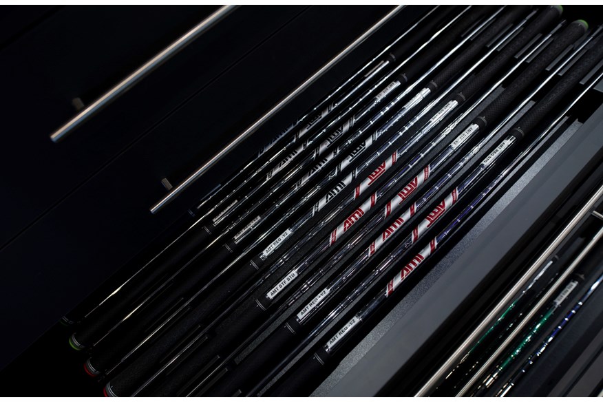 A close up of the mid and lightweight True Temper AMT Black and Red shafts used in this test.