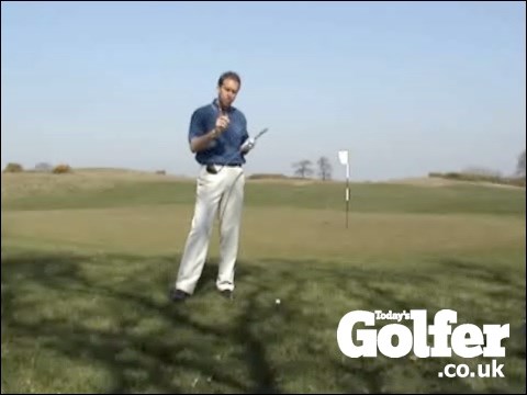 USE YOUR 3-WOOD TO CHIP AROUND THE GREEN - STEP 1